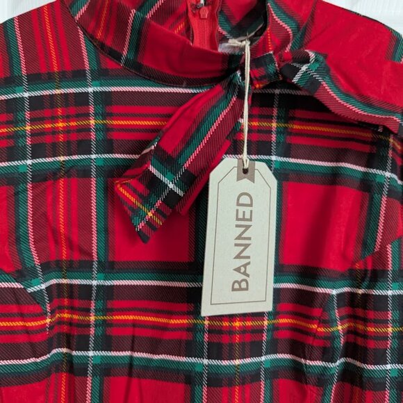Banned Retro Bow Neck Holiday Plaid Dress - Picture 5 of 14